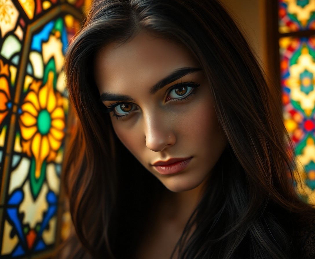 AI generated art for prompt: A photorealistic portrait photograph showcases a Middle Eastern woman with an enigmatic expression a