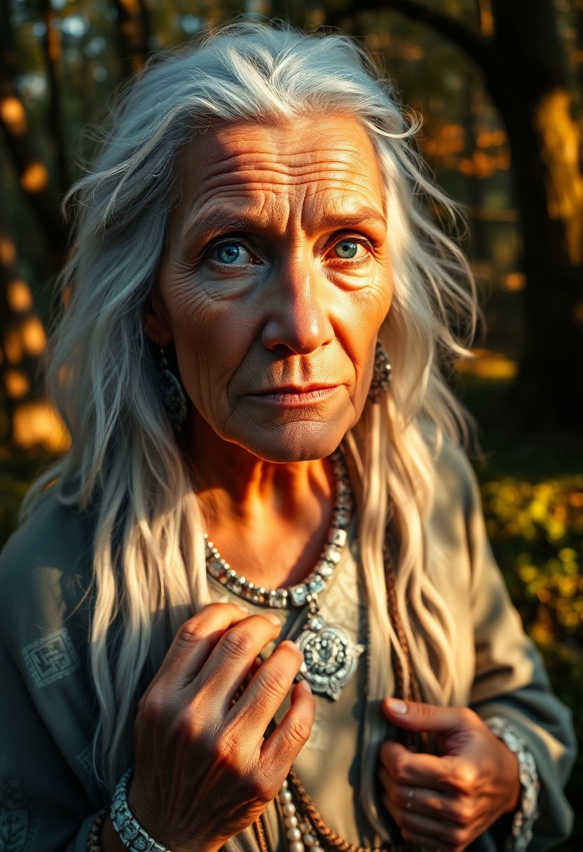 AI generated art for prompt: Craft a photorealistic portrait of an elderly Native American seer with piercing blue eyes, deep fac