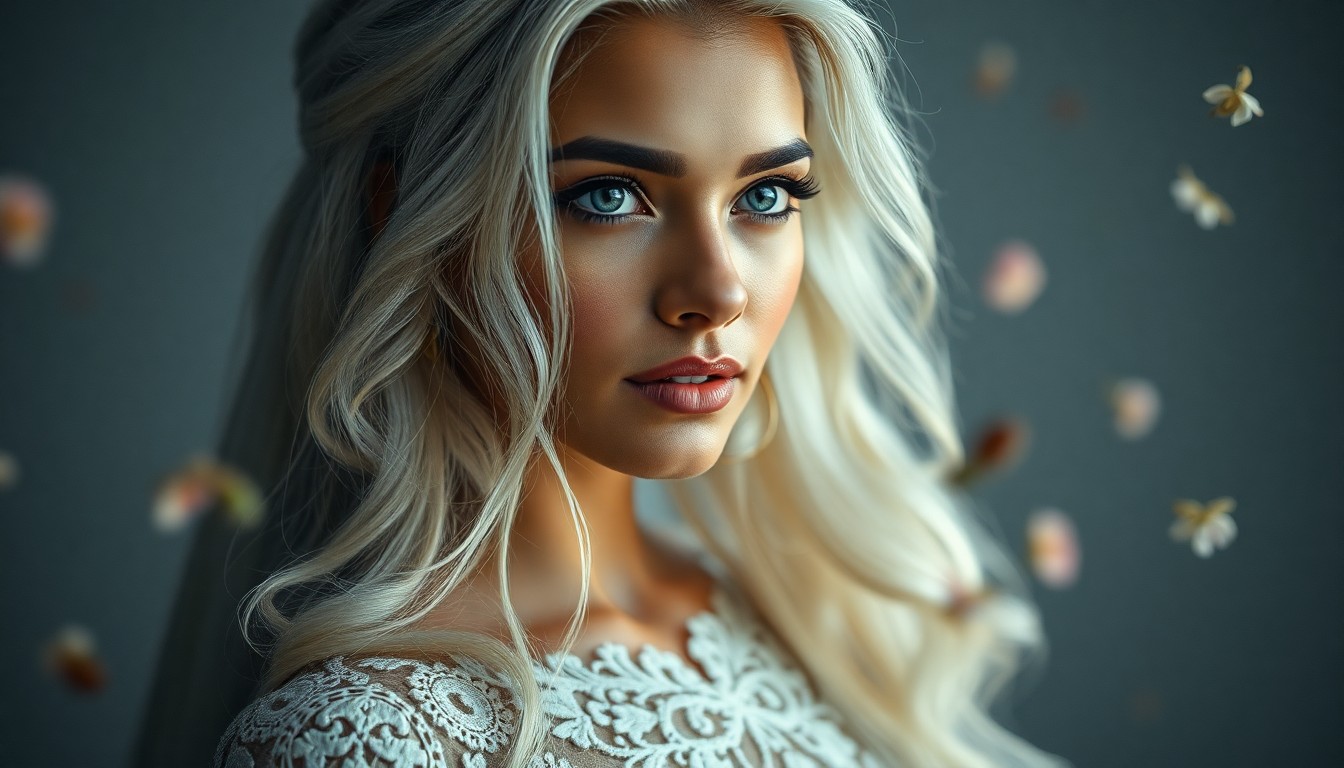 AI generated art for prompt: A captivating portrait photograph reveals an enchanting South Asian woman with silvery-blue eyes and