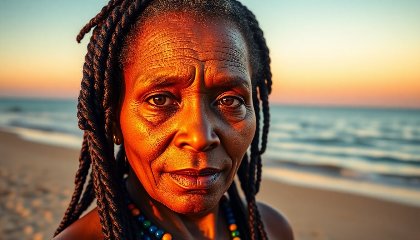 AI generated art for prompt: Envision a photorealistic portrait photograph of an enigmatic African woman in her 50s with warm car