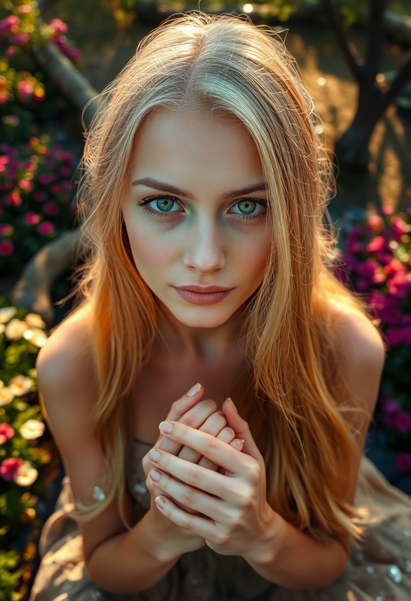 AI generated art for prompt: Envision a captivating portrait photograph of a European woman with mesmerizing emerald eyes and lux