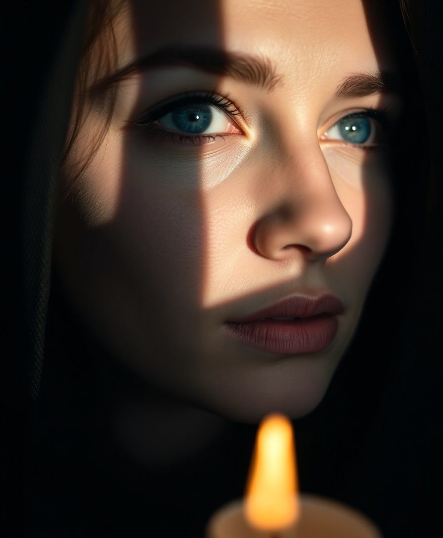 AI generated art for prompt: Envision a mirrorless camera's portrait of a Middle Eastern woman with piercing blue eyes and delica