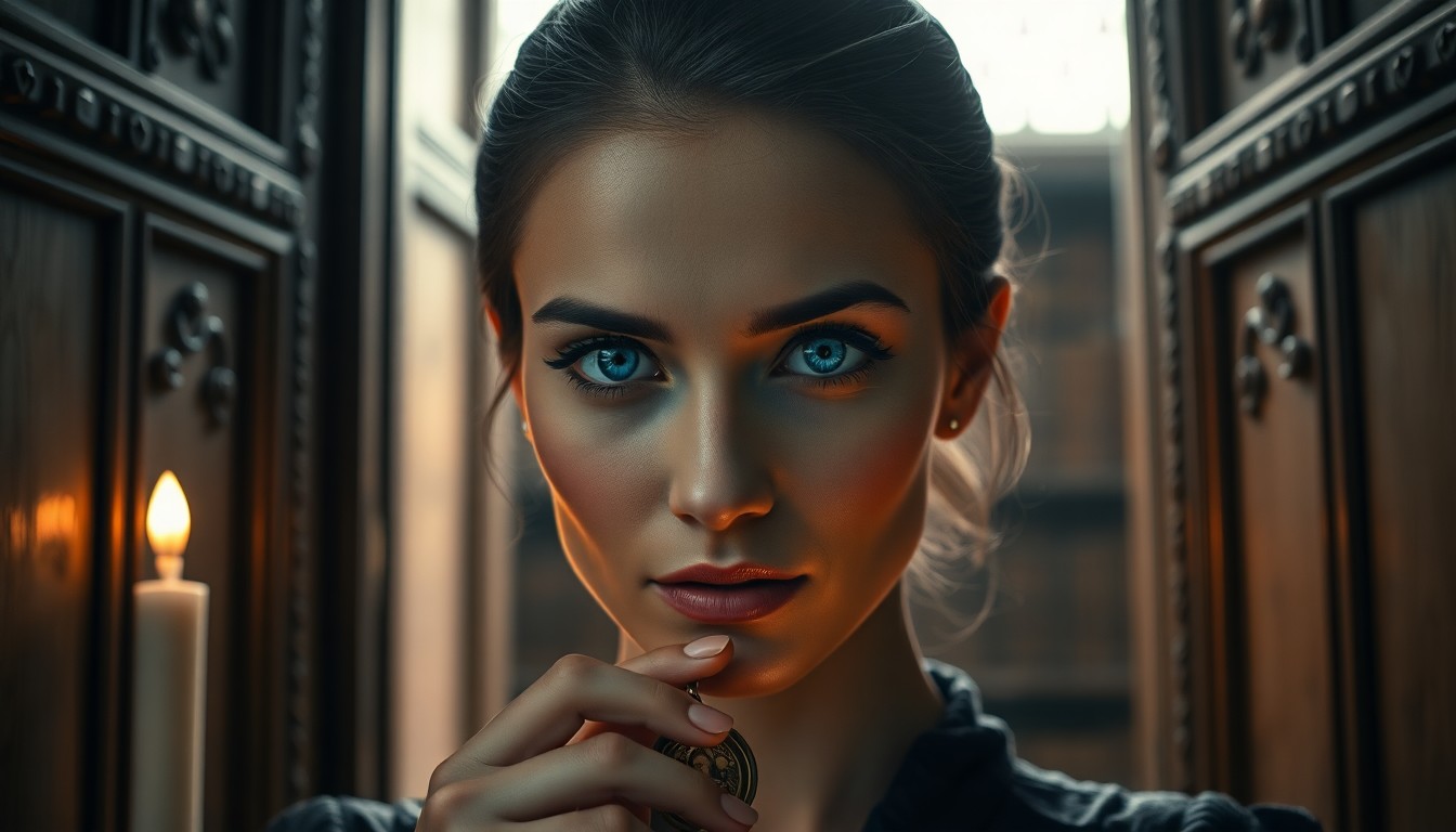 AI generated art for prompt: Imagine a photorealistic portrait of an Eastern European woman with intense blue eyes and sleek dark