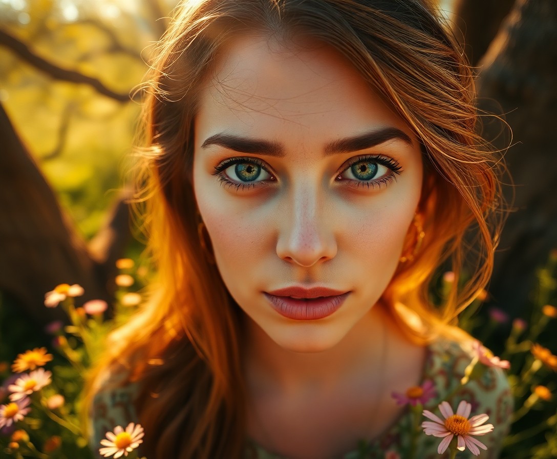 AI generated art for prompt: A photorealistic portrait focuses on a Middle Eastern woman with captivating green eyes and sun-kiss