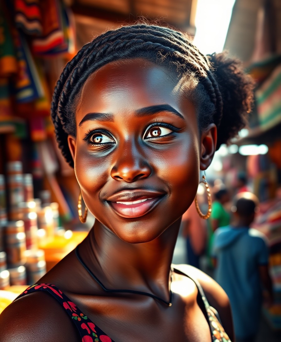 AI generated art for prompt: Envision a hyperrealistic portrait showcasing a young African woman with smooth skin in subtle coffe