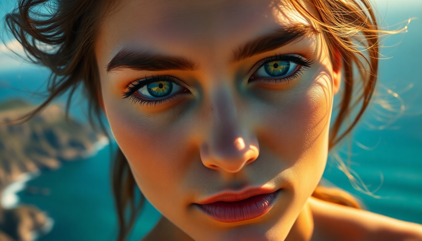 AI generated art for prompt: A portrait photograph captures the essence of a European woman with striking green eyes and sun-kiss