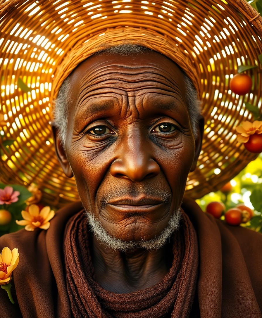 AI generated art for prompt: Craft a portrait photograph showcasing an African elder's wisdom through their smooth yet weathered 