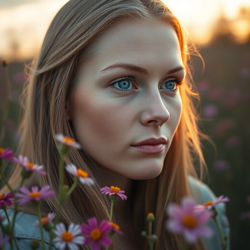 AI generated art for prompt: A portrait photograph of a Nordic woman in her early thirties with icy blue eyes and fair skin exude