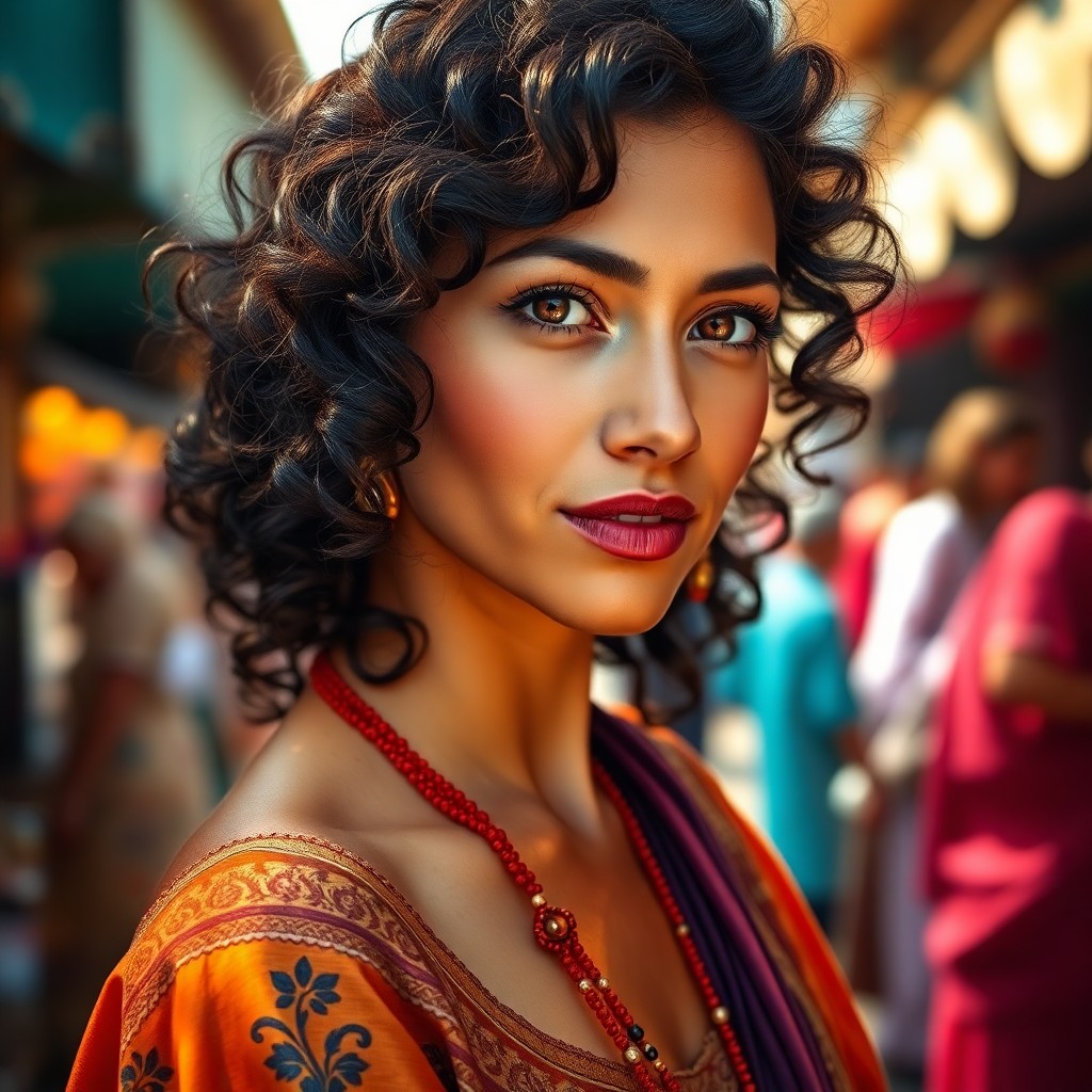 AI generated art for prompt: Craft a photorealistic portrait of an enchanting Middle Eastern woman with captivating honey-brown e