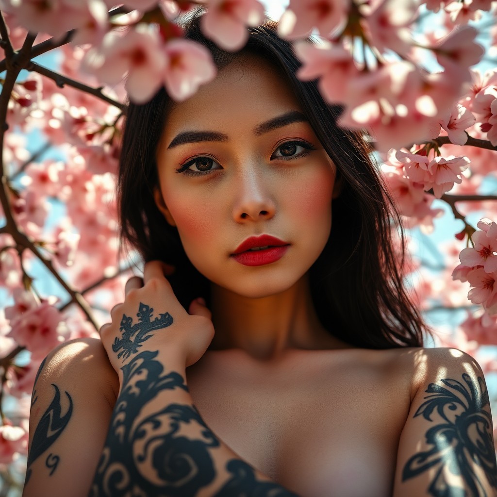 AI generated art for prompt: A smartphone camera captures a captivating portrait of an enigmatic East Asian woman in her mid-thir