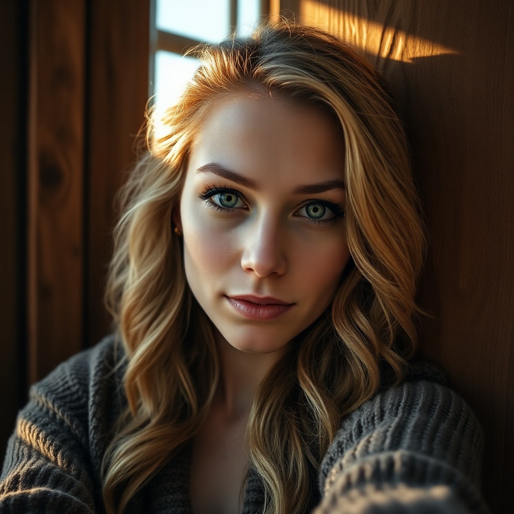 AI generated art for prompt: A photorealistic portrait, captured with a smartphone camera, showcases a Nordic woman in her mid-th