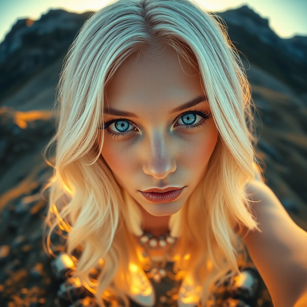 AI generated art for prompt: An ultrarealistic portrait captures a pensive Slavic woman with striking blue eyes and smooth fair s