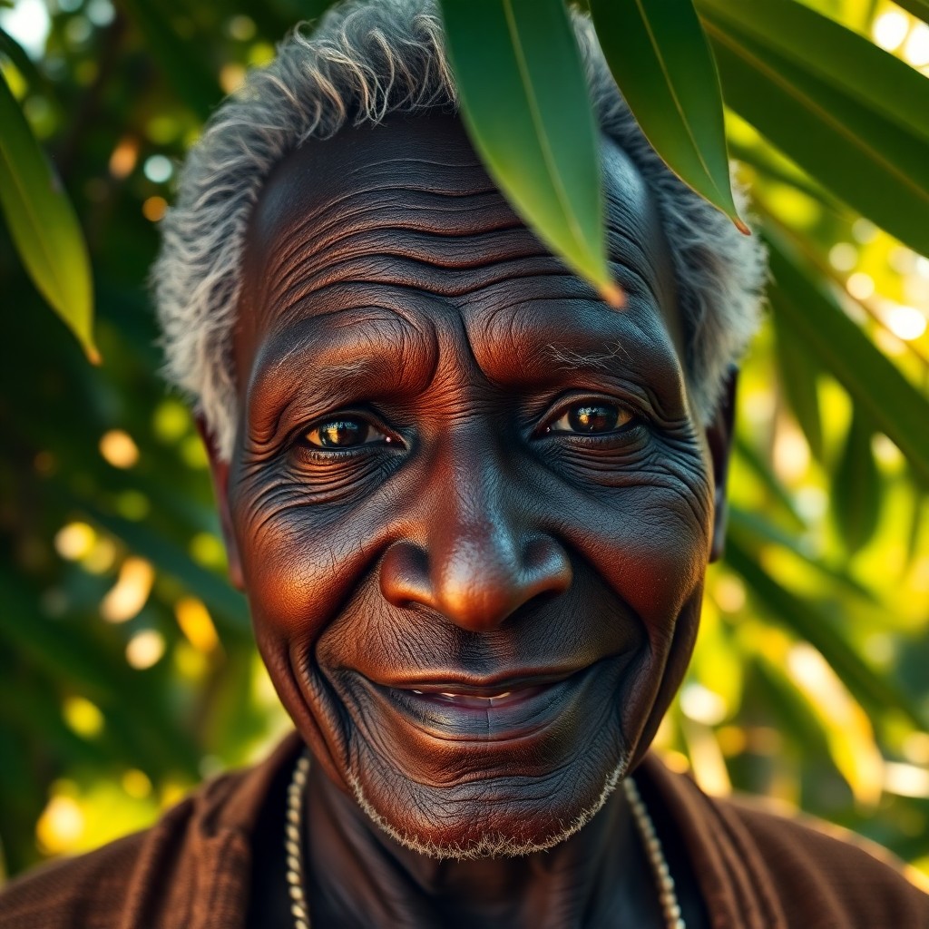 AI generated art for prompt: A portrait photograph exudes wisdom as it captures an African elder with soulful eyes and ebony skin