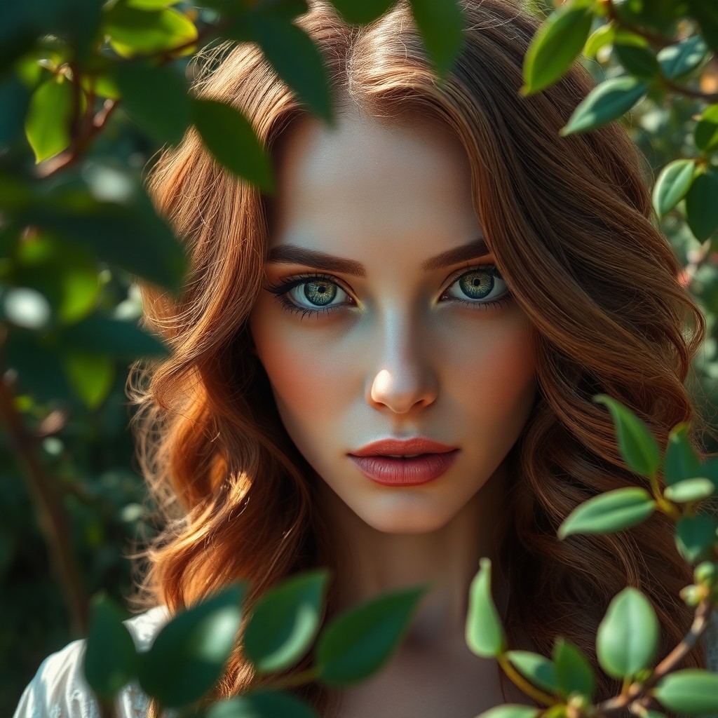 AI generated art for prompt: Envision a hyperrealistic portrait showcasing an Eastern European woman's enigmatic gaze, her mesmer