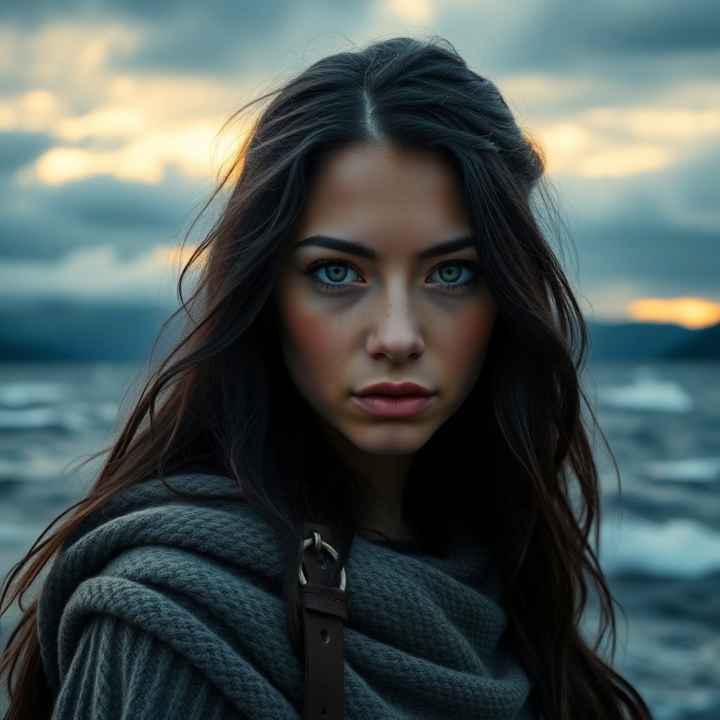 AI generated art for prompt: Envision a captivating portrait photograph, focusing on an enigmatic Native American woman with pier