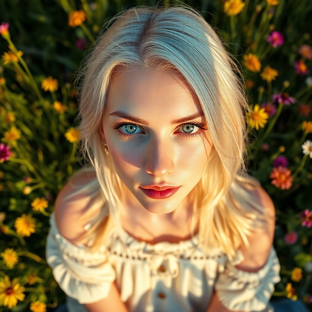 AI generated art for prompt: A photorealistic portrait captured by a film camera presents a Slavic woman with piercing blue eyes 