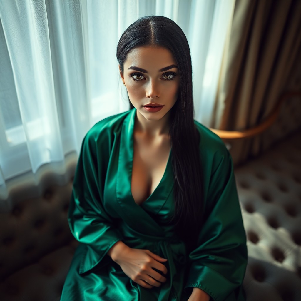 AI generated art for prompt: A captivating portrait photograph reveals an enigmatic Eastern European woman with striking amber ey