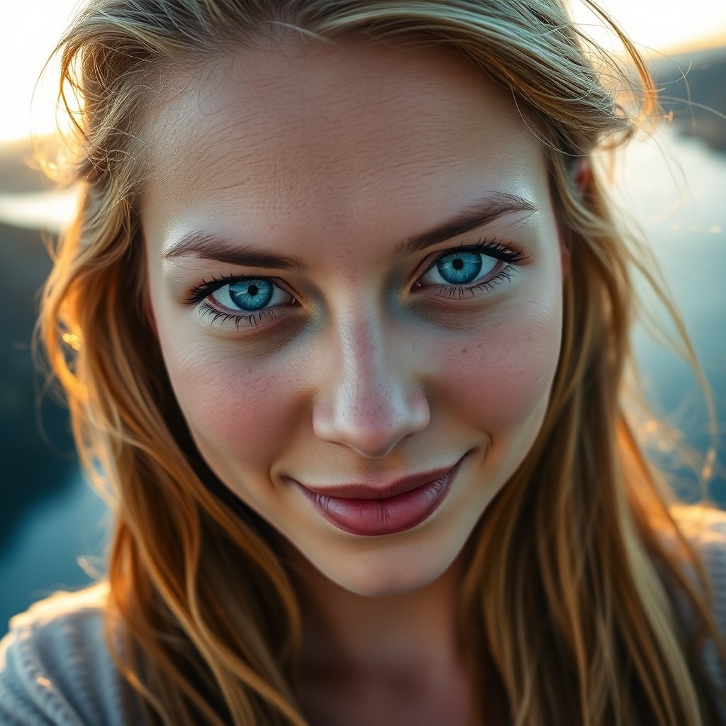 AI generated art for prompt: A captivating portrait of a Pacific Islander woman reveals her piercing ice-blue eyes and flowing go