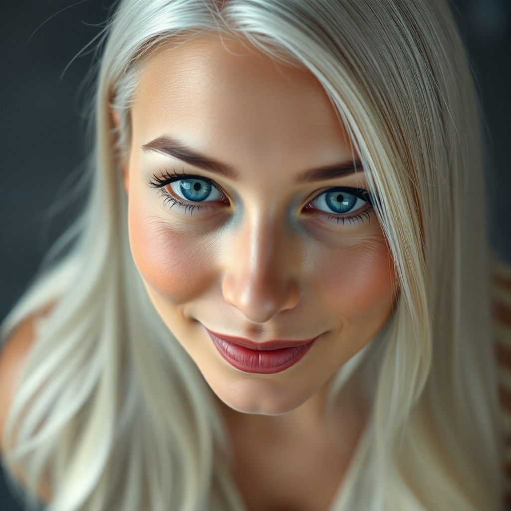 AI generated art for prompt: A photorealistic DSLR portrait captures a Pacific Islander woman with piercing blue eyes from an ove