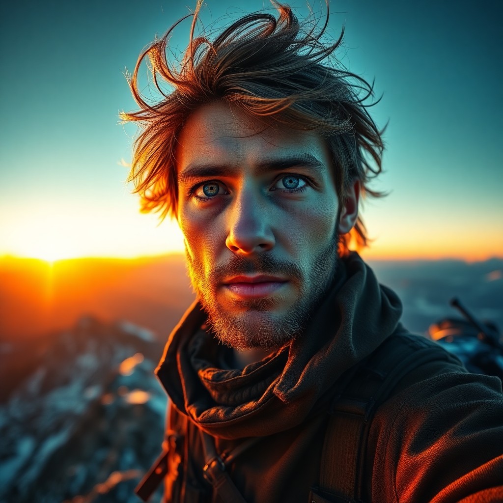 AI generated art for prompt: Envision a captivating portrait photograph of a Nordic adventurer with mesmerizing blue eyes and unr