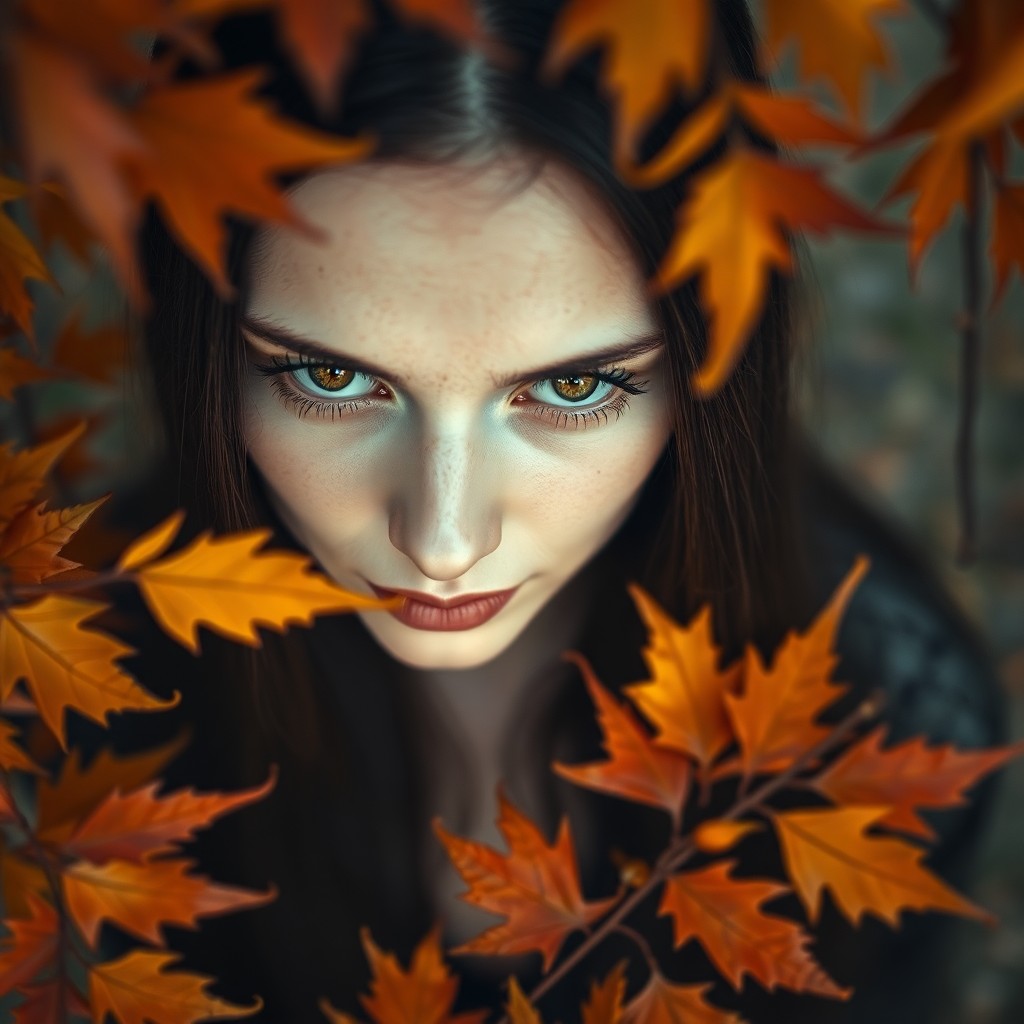 AI generated art for prompt: An enigmatic Eastern European woman with mesmerizing golden eyes and sleek raven hair is captured in