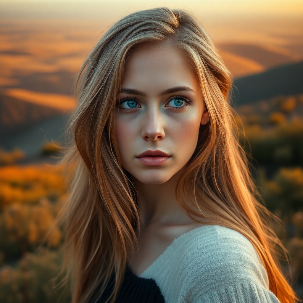 AI generated art for prompt: A photorealistic portrait photograph showcases a Slavic woman with captivating blue eyes and flowing