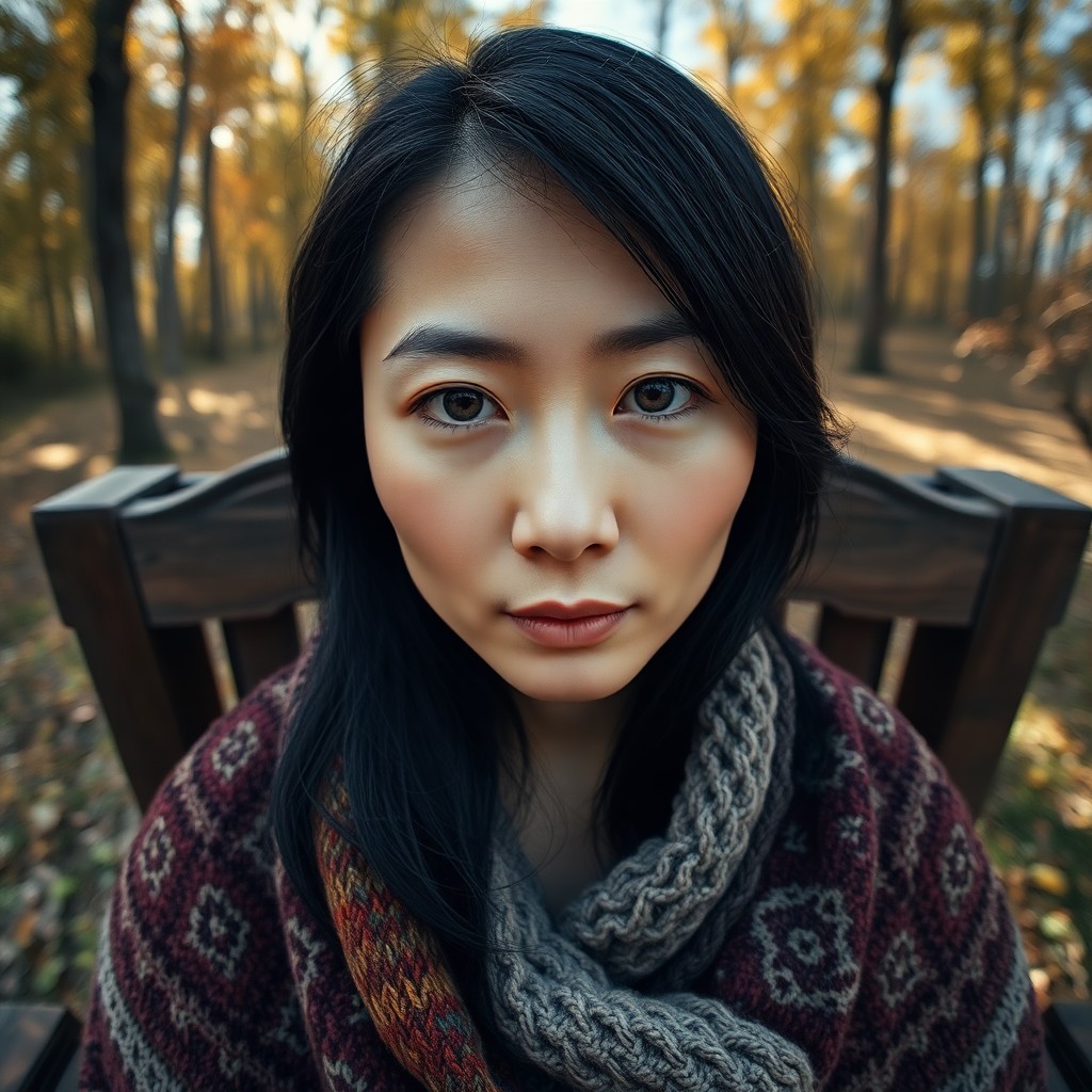 AI generated art for prompt: Envision an iPhone portrait of a pensive East Asian woman with silvery gray eyes and smooth skin, he