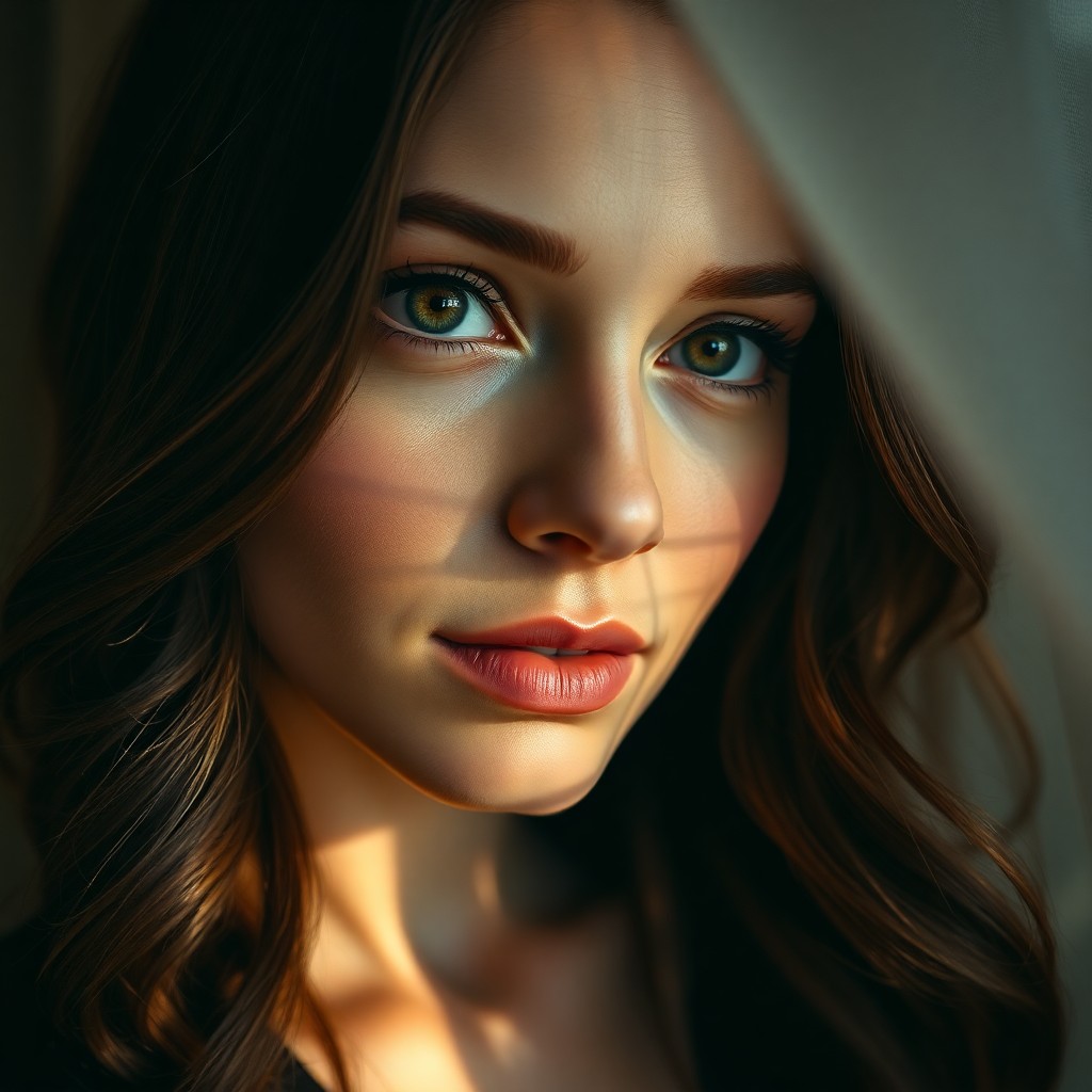 AI generated art for prompt: A captivating photorealistic portrait depicts an enigmatic Eastern European woman with piercing haze