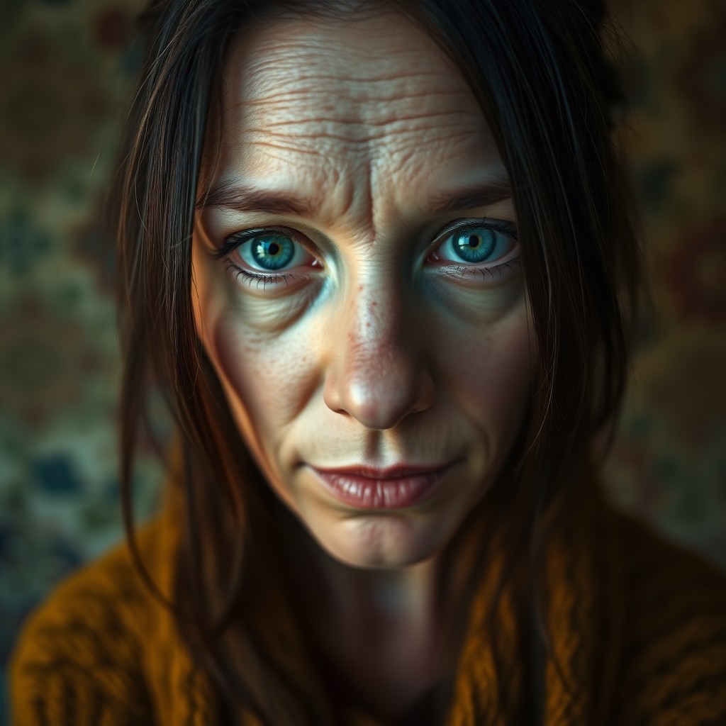 AI generated art for prompt: A photorealistic portrait photograph featuring a Slavic woman with an enigmatic gaze, her piercing b