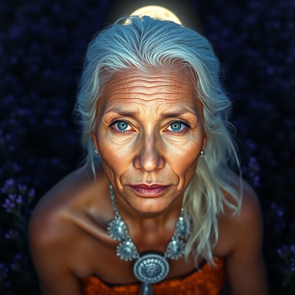 AI generated art for prompt: A photorealistic portrait photograph captures a pensive Pacific Islander woman with striking blue ey