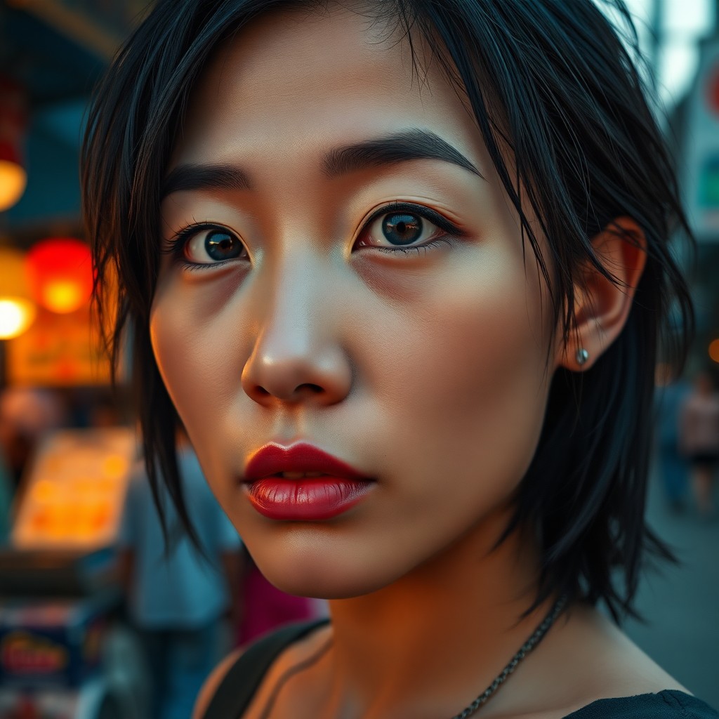 AI generated art for prompt: Imagine a photorealistic portrait of an East Asian woman captured by a mirrorless camera. She has pi