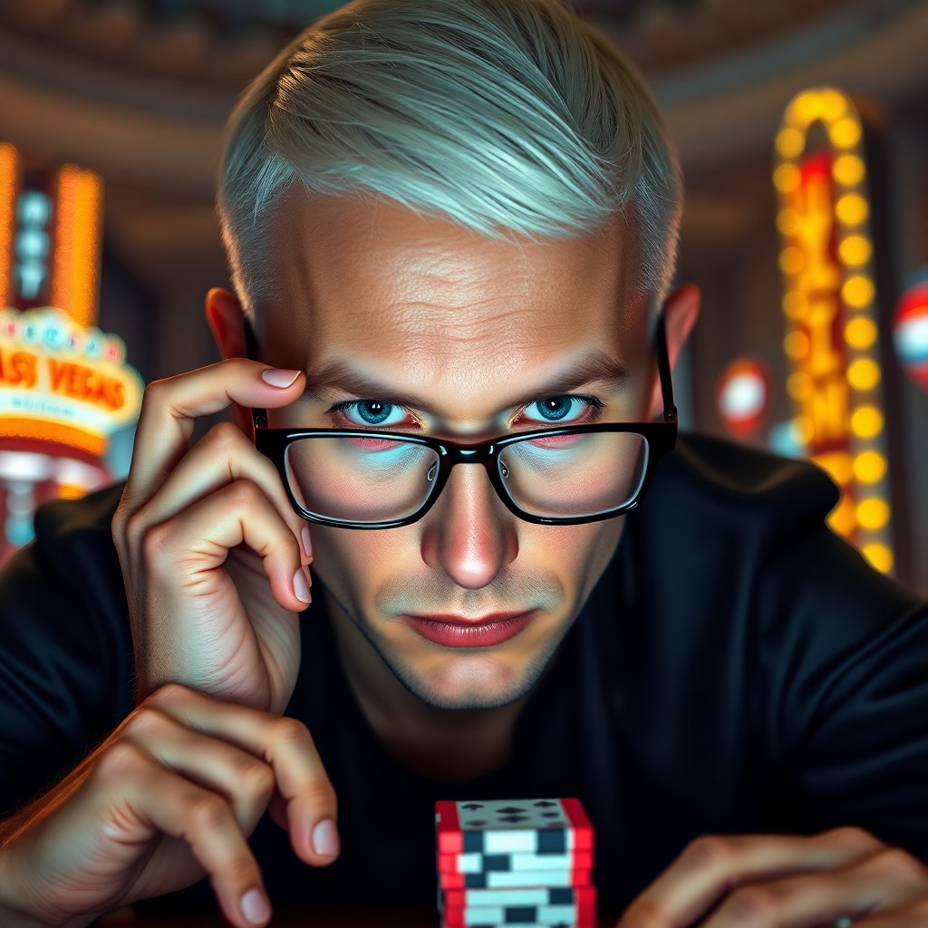 AI generated art for prompt: Generate a hyperrealistic portrait showcasing a professional poker player's intense focus and unwave