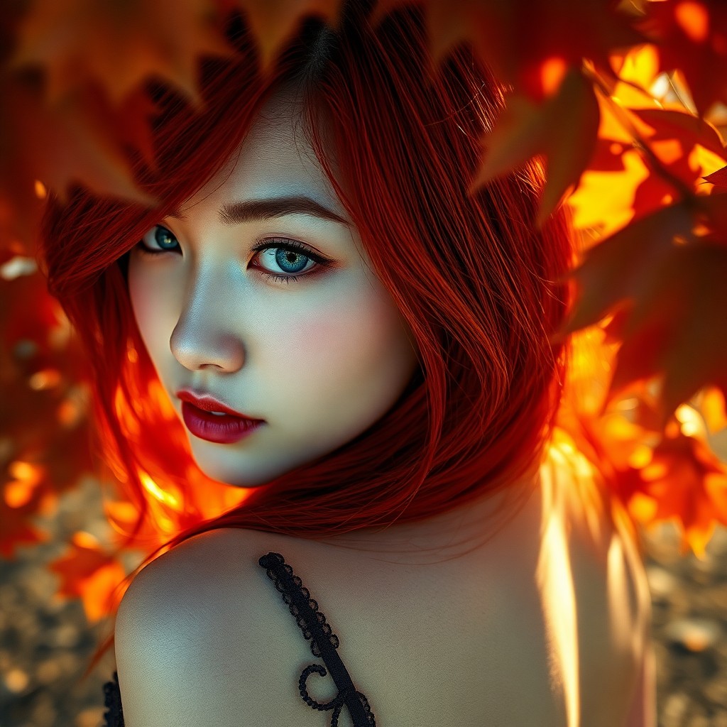 AI generated art for prompt: Envision a captivating portrait photograph showcasing an East Asian woman's enigmatic allure with ic