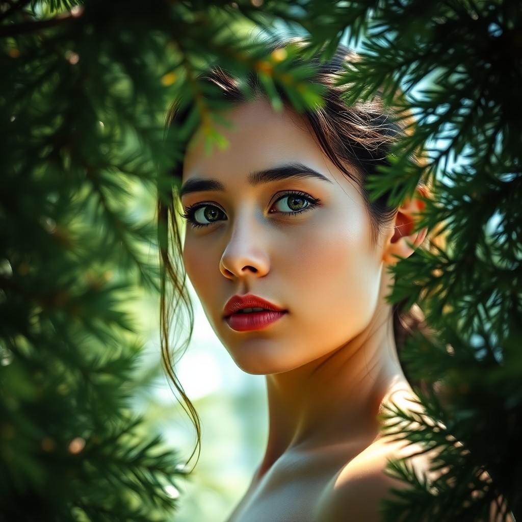 AI generated art for prompt: Imagine a portrait photograph of a Pacific Islander woman with striking green eyes and rugged, fair 