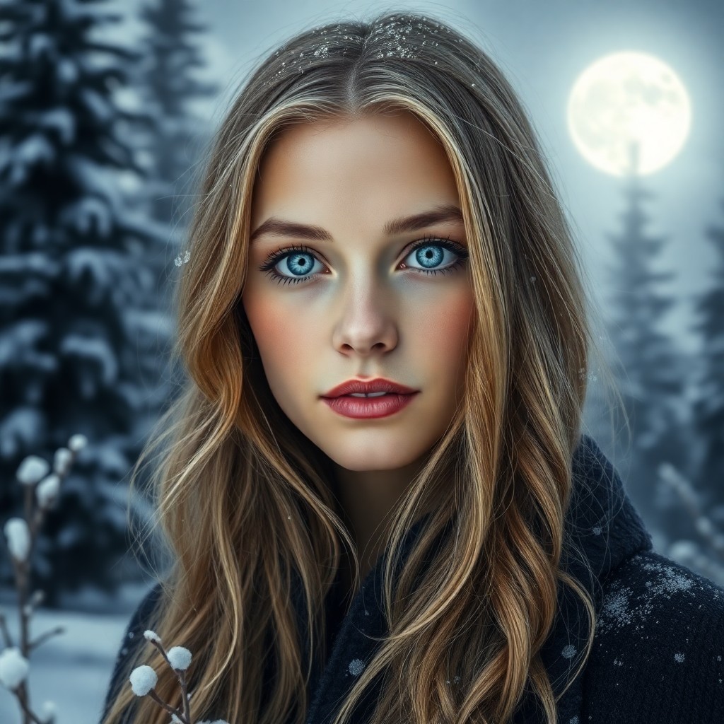 AI generated art for prompt: A photorealistic portrait photograph depicts a Slavic woman with piercing blue eyes and cascading go