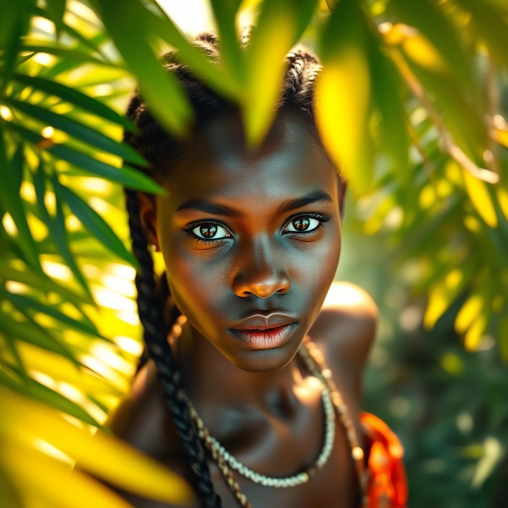 AI generated art for prompt: A photorealistic portrait photograph showcases a young African woman with captivating eyes and sleek