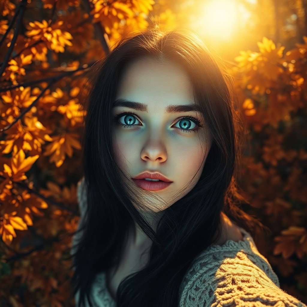 AI generated art for prompt: Envision a photorealistic portrait of a Slavic woman with piercing blue eyes and raven-black hair, b