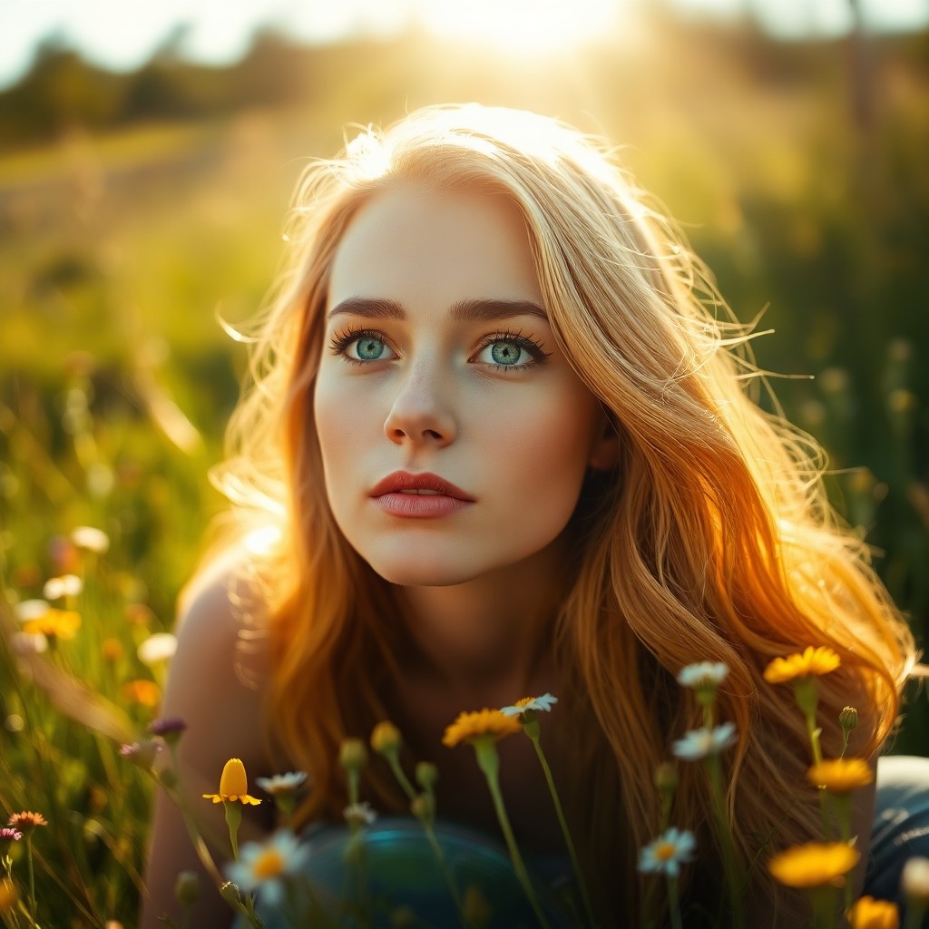 AI generated art for prompt: Envision a captivating Slavic woman with piercing blue eyes and cascading golden hair captured in a 