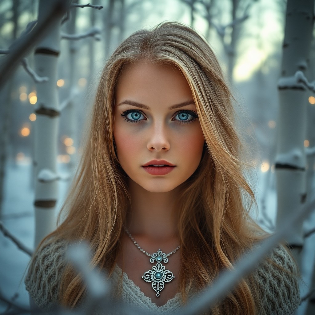 AI generated art for prompt: Craft a portrait photograph of a Slavic woman with piercing blue eyes and golden hair falling softly