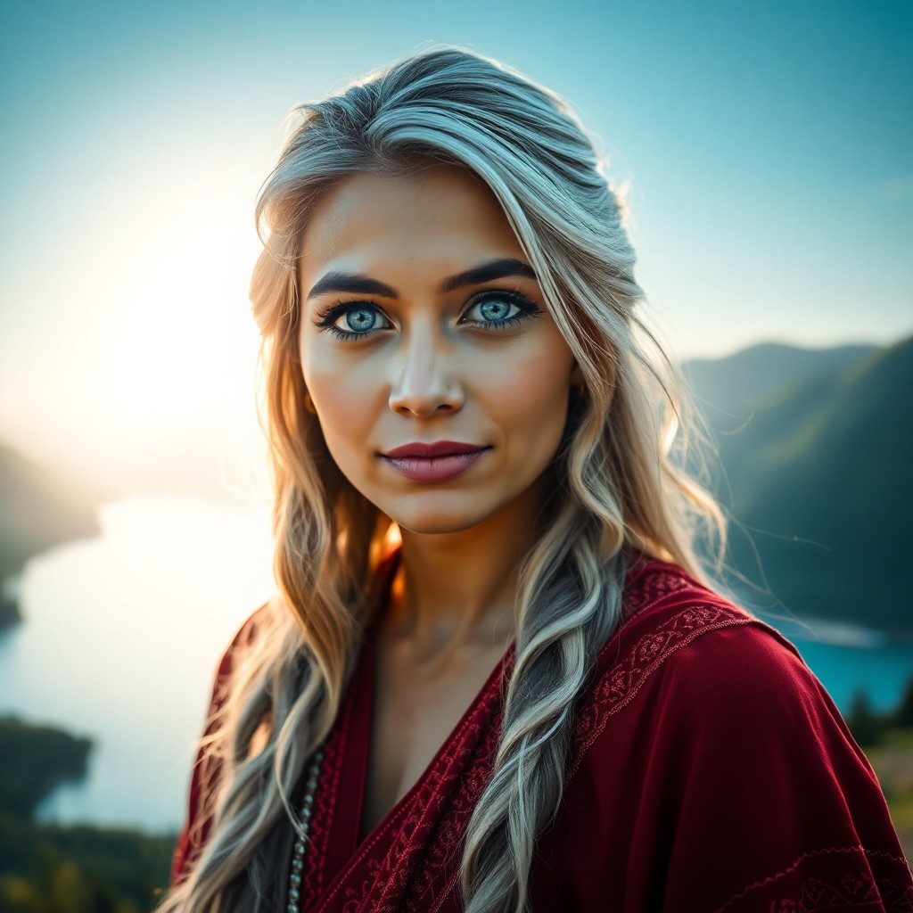 AI generated art for prompt: Imagine a captivating portrait photograph of a South Asian woman with striking blue eyes and silver-