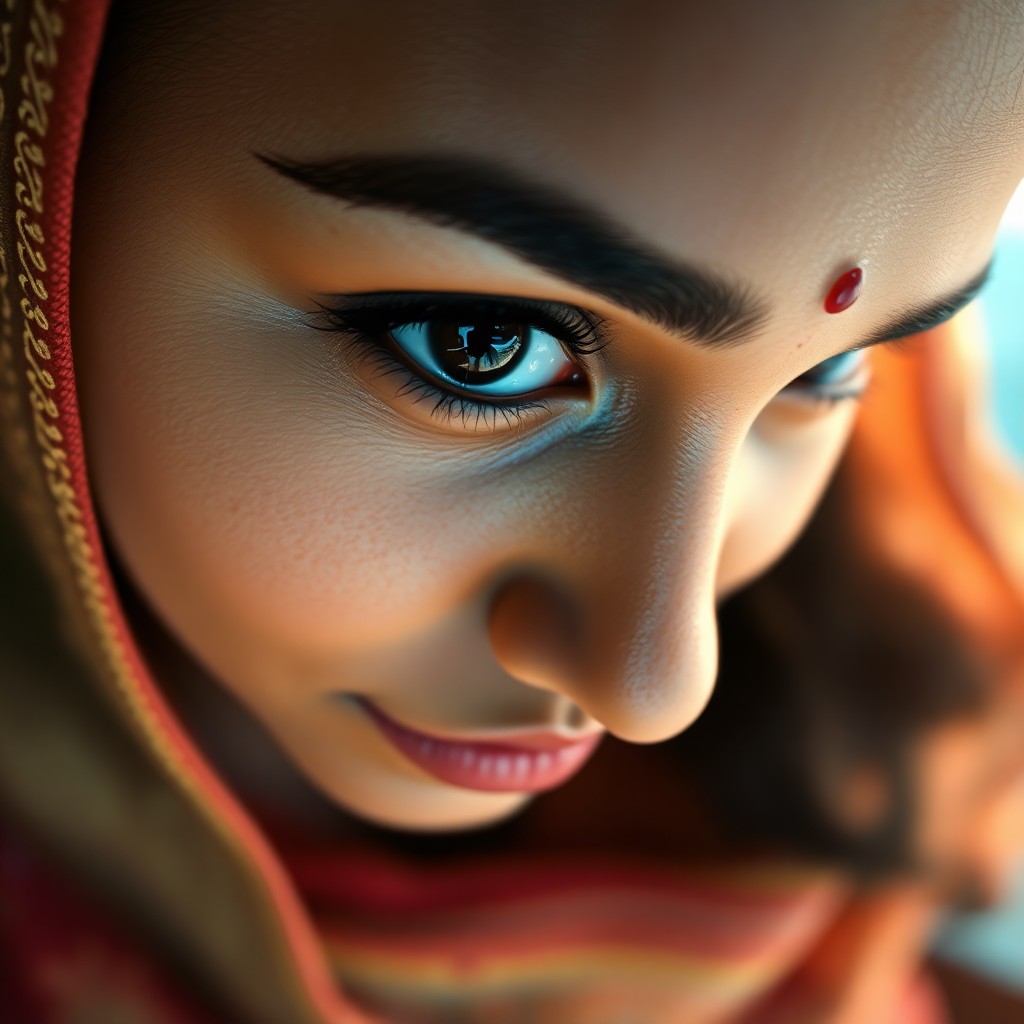 AI generated art for prompt: Craft an ultrarealistic portrait of a South Asian woman with captivating dark eyes and delicate eyeb