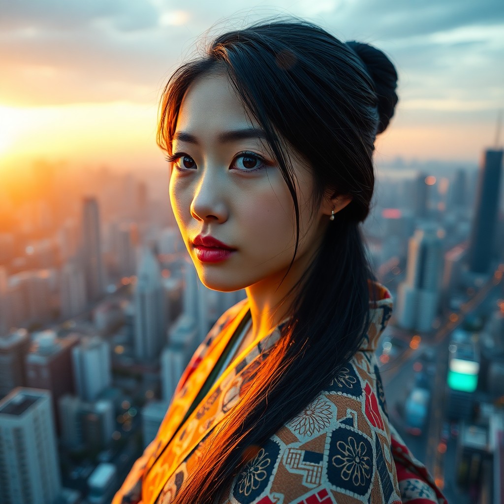 AI generated art for prompt: Envision a captivating iPhone portrait of an enigmatic East Asian woman in her late thirties, with a