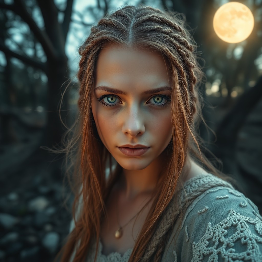 AI generated art for prompt: A photorealistic portrait photograph depicts a Slavic woman with captivating emerald eyes and golden