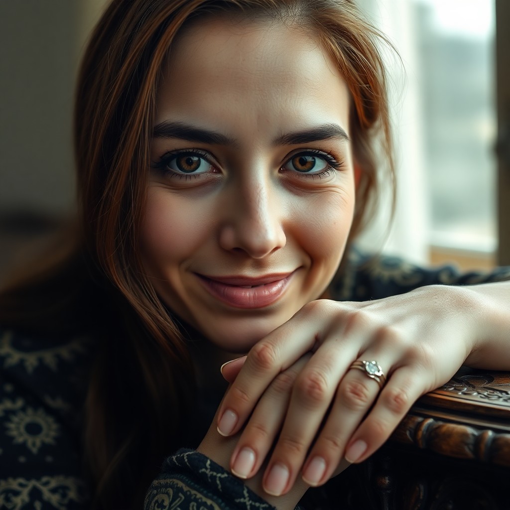 AI generated art for prompt: An iPhone portrait showcases a Middle Eastern woman's serene introspection with deep brown eyes and 