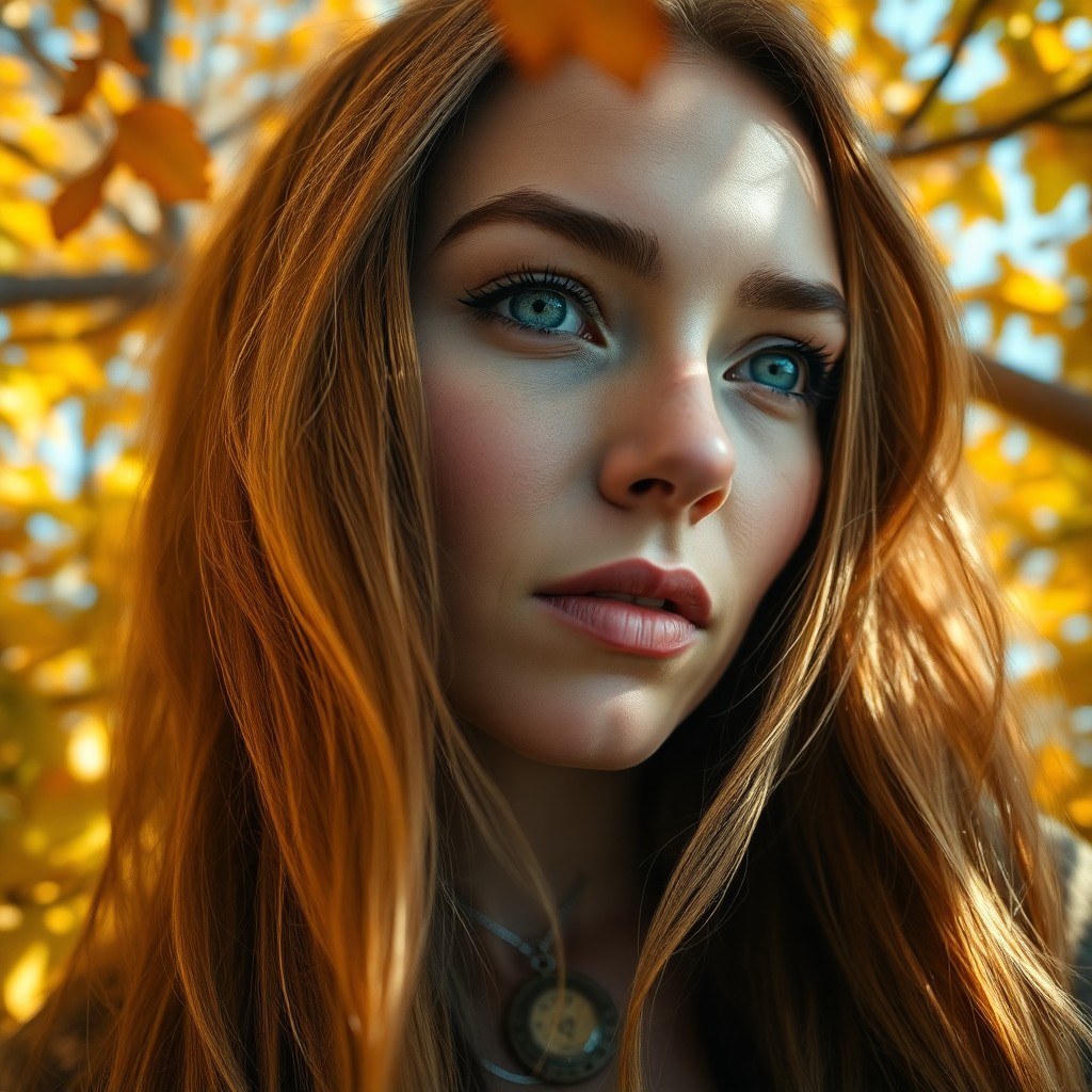 AI generated art for prompt: A captivating portrait photograph showcases a Native American woman with piercing green eyes and flo