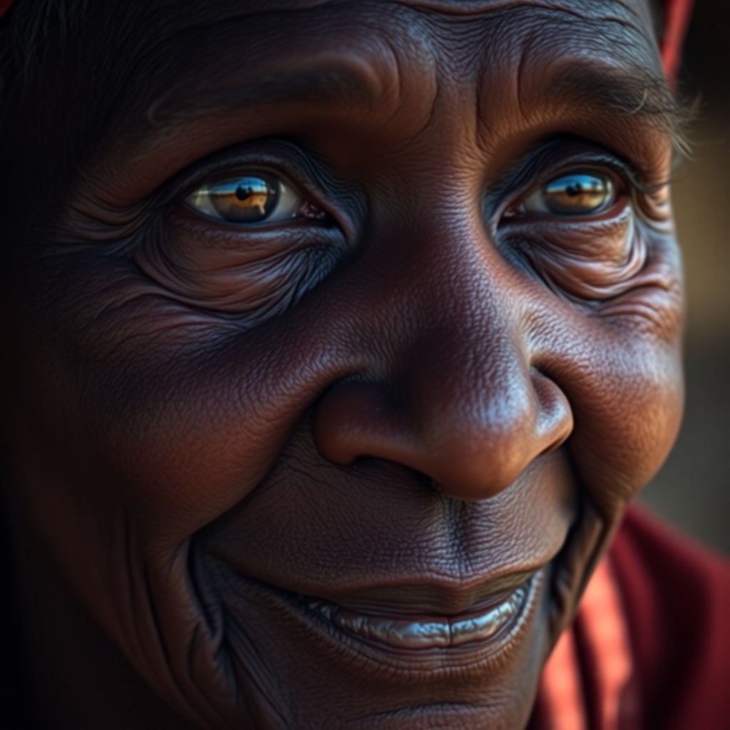 AI generated art for prompt: A photorealistic portrait photograph capturing the enigmatic essence of an African elder with pierci