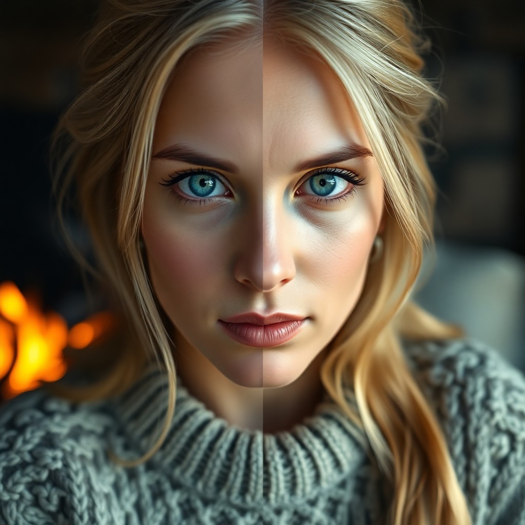 AI generated art for prompt: A photorealistic portrait photograph showcases a Middle Eastern woman with mesmerizing icy blue eyes