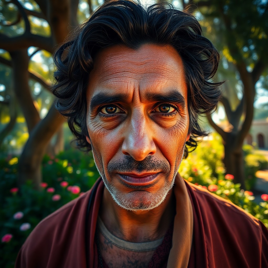 AI generated art for prompt: A DSLR captures a photorealistic portrait of a 40-year-old Middle Eastern man with striking dark eye