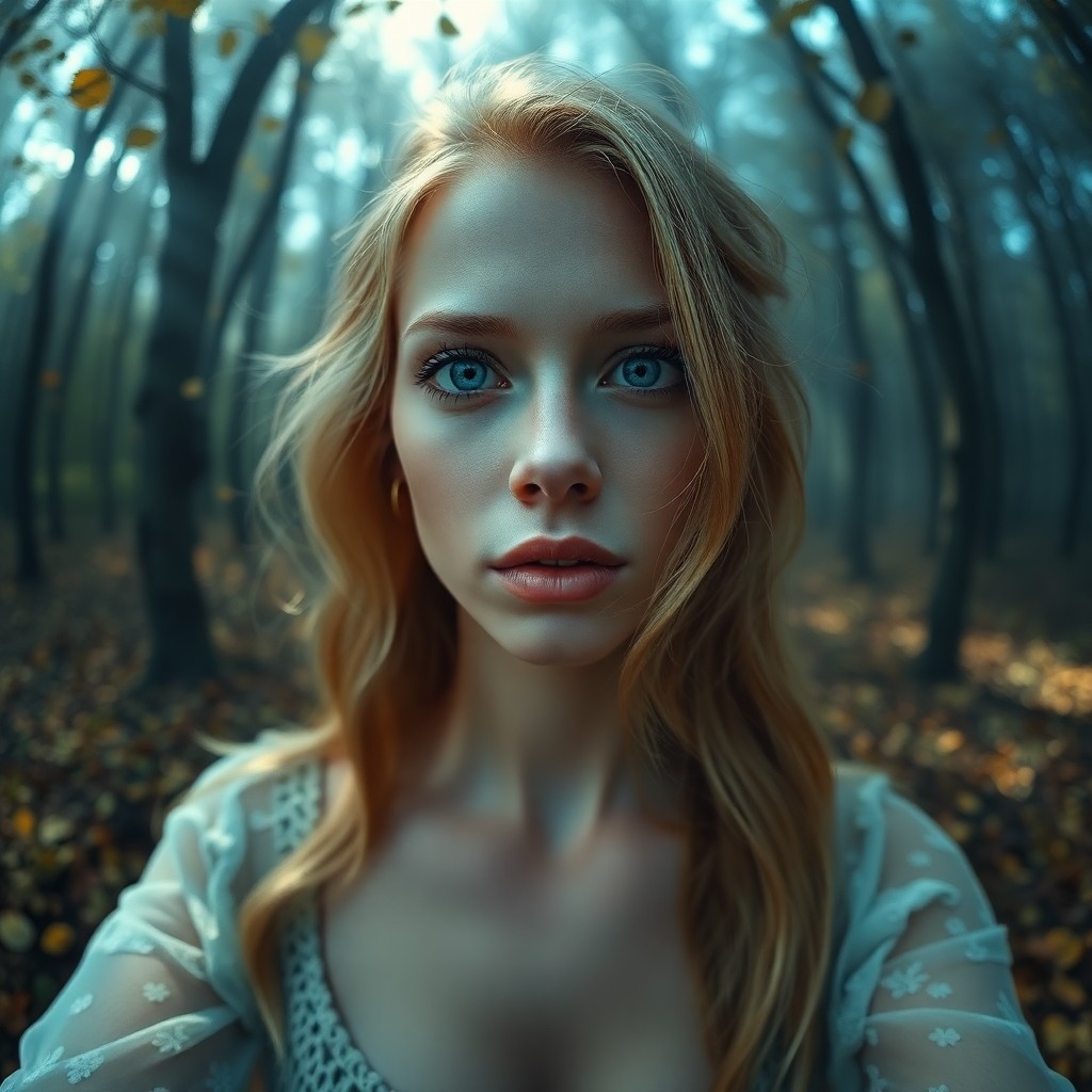 AI generated art for prompt: A photorealistic portrait photograph showcases a transparent European woman with vibrant azure eyes 