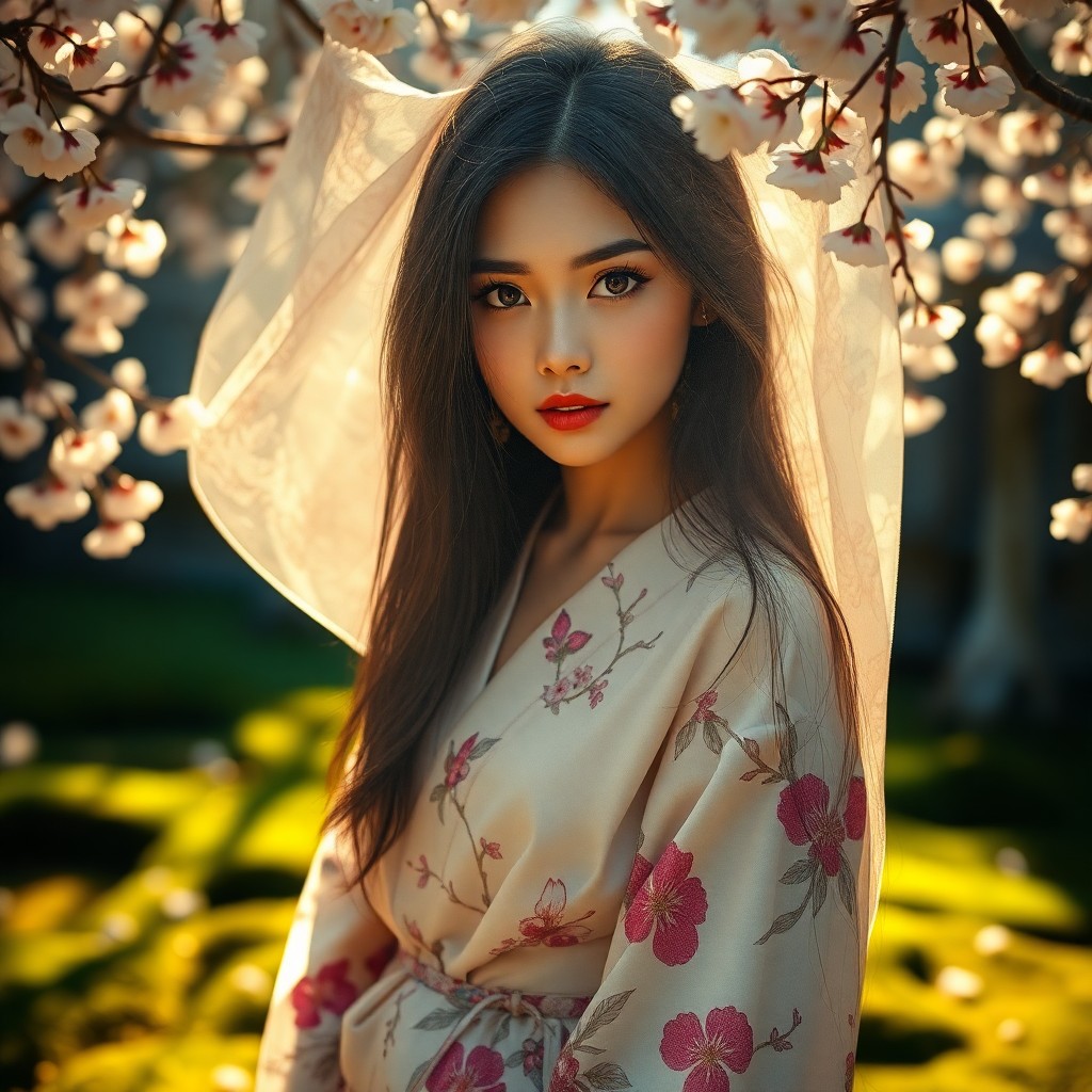 AI generated art for prompt: A hyperrealistic portrait showcases an East Asian woman's captivating dark eyes and silky black hair